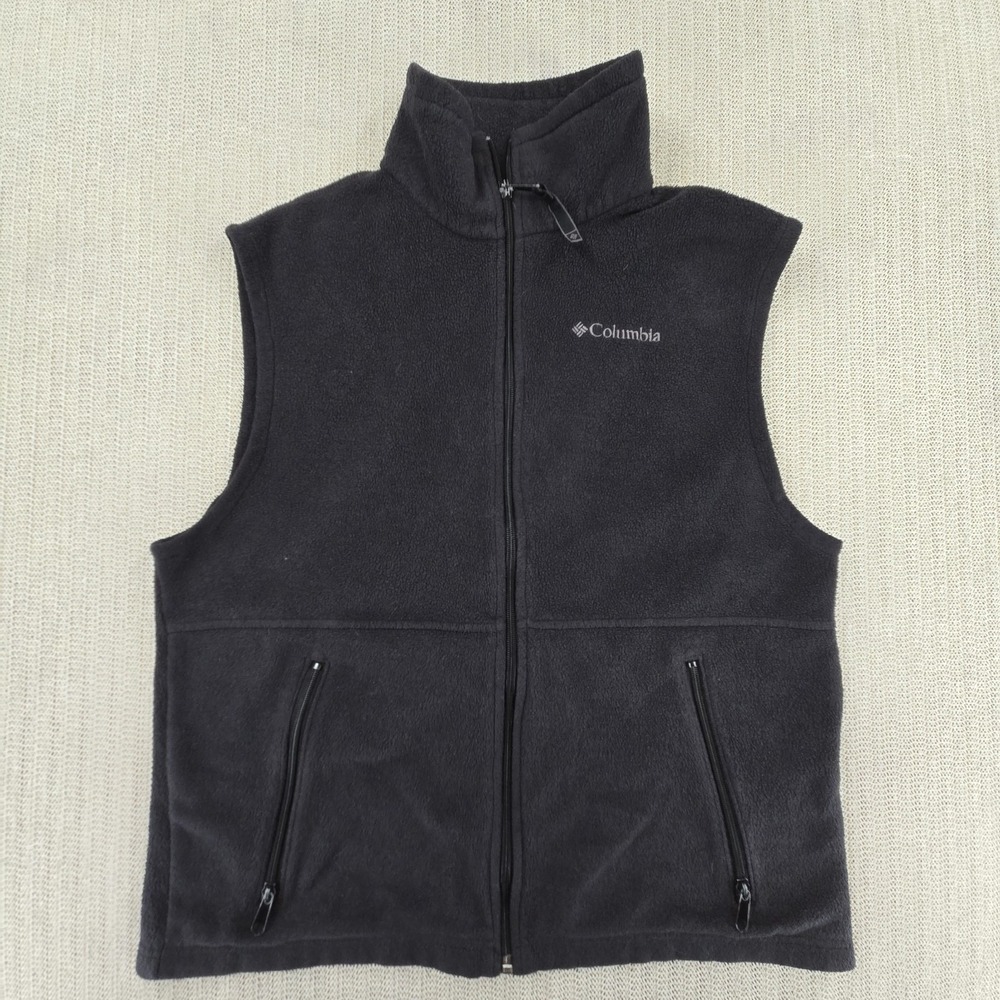 Columbia‎ Steens Mountain Fleece Vest Mens Small Black Full Zip Outdoor Logo